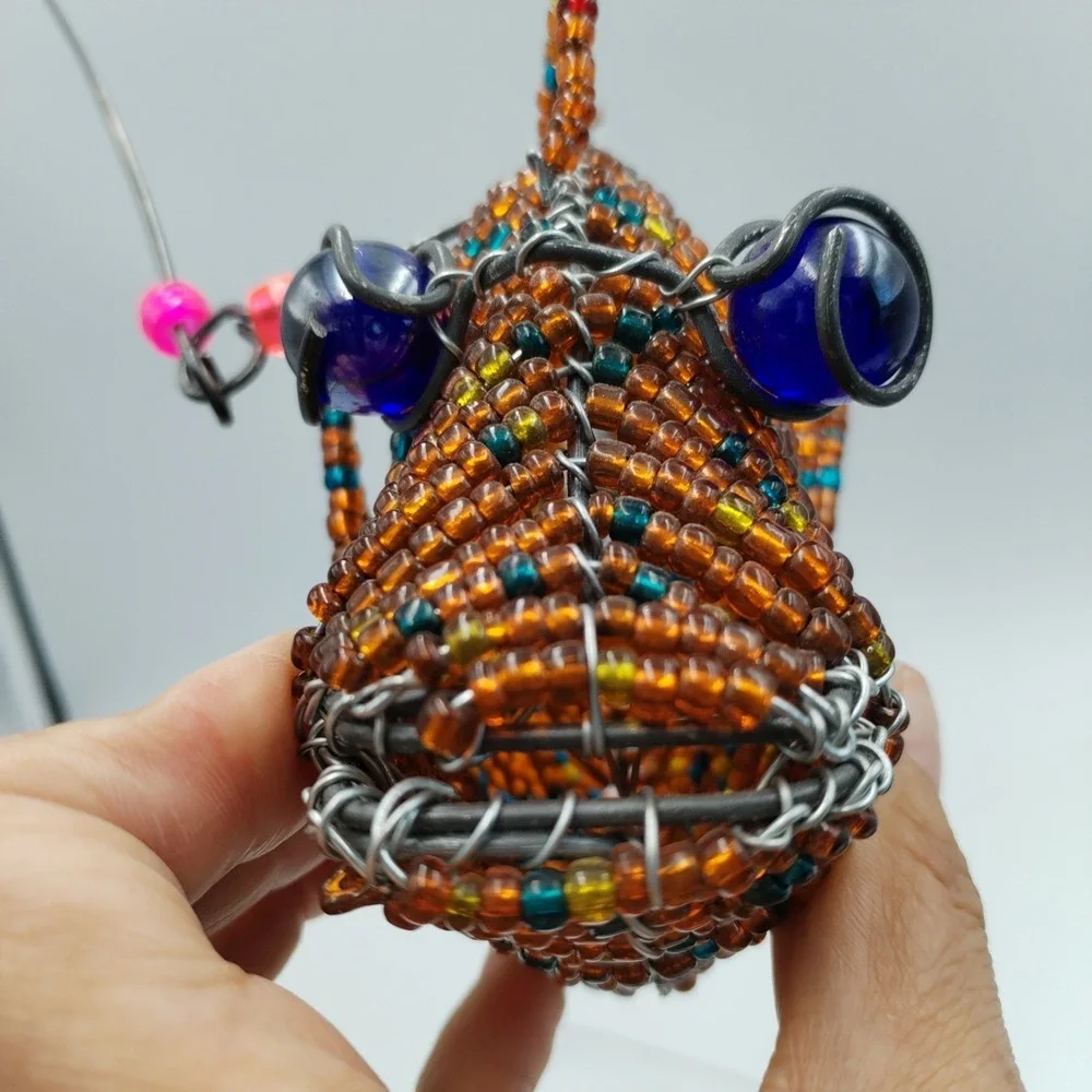 Beaded Wire Marine Life Fish Seahorse Ornaments Lot 3 Coastal Home Decor Folk